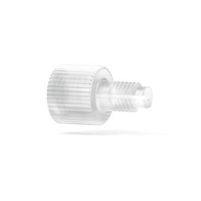 Upchurch Scientific English Threaded Adapter, 5/16-24 Flat-Bottom Female to 1/4-28 Flat-Bottom Male Thread, 1.00 mm Thru hole, PCTFE, Natural, Single - P-674 - Click Image to Close